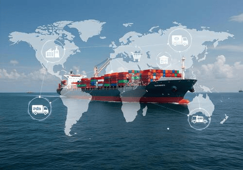 Cargo ship with global logistics network