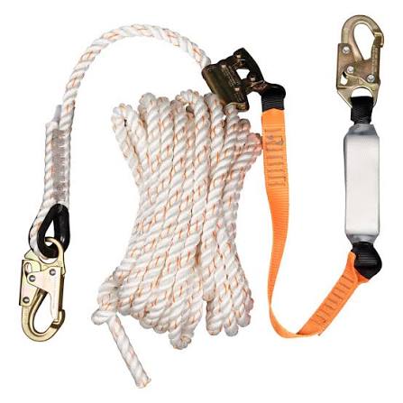 Vertical lifeline rope with shock absorbing lanyard