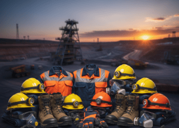 Worker safety gear, helmets and boots