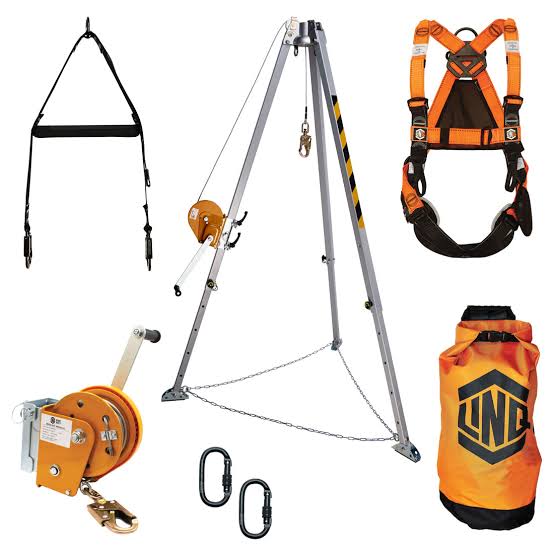 Rescue tripod with harness and winch kit